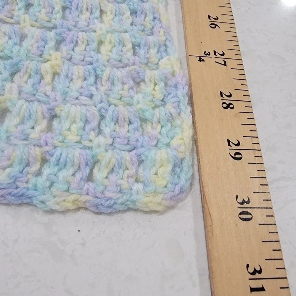Vintage Baby Blanket Knit Pastel Plaid Open Weave Cotton Crib Blanket Nursery‎